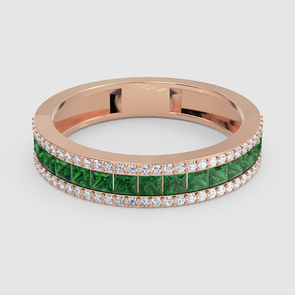 Princess Cut Emerald And Diamond Channel Set Band Ring - Five