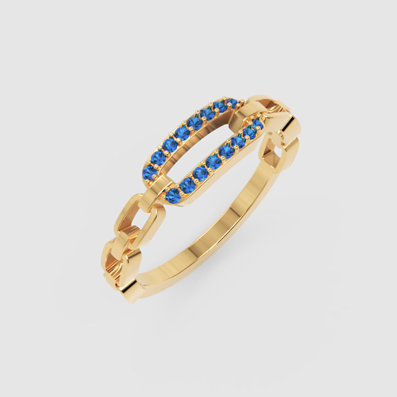 Lab-Grown Blue Sapphire Interlocking Link Ring In White Gold | Modern Chain Style Statement Ring For Women | Jebij - Five