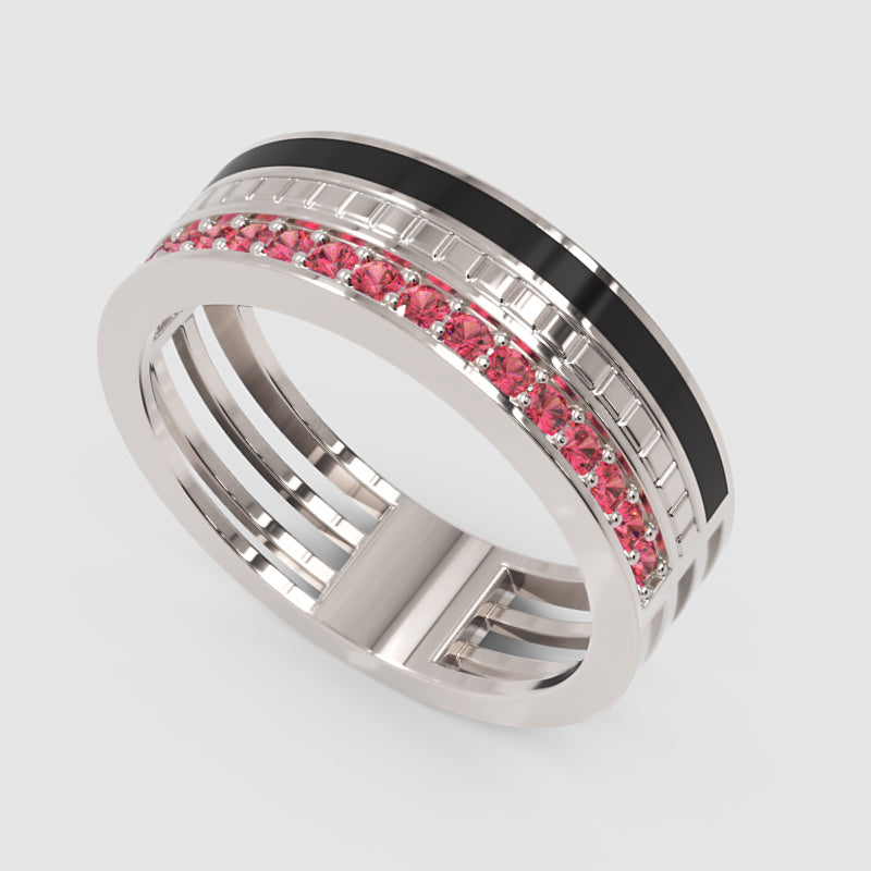 Gold Ruby Band Ring 6Mm With Black Enamel – Bold Statement Luxury Ring | Jebij - Five