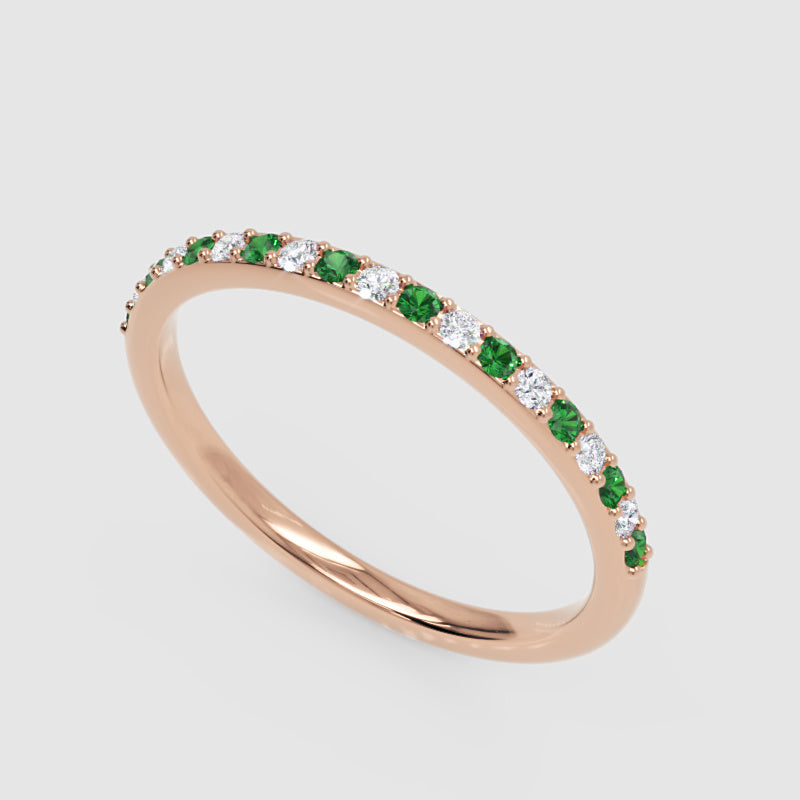 Emerald And Diamond Alternating Stackable Band Ring - Five