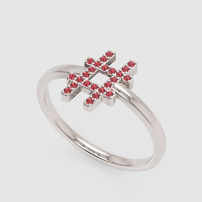 Ruby Hashtag Symbol Ring In Rose Tone - Eight