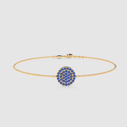 Blue Sapphire Pav Disc Chain Bracelet - Seven