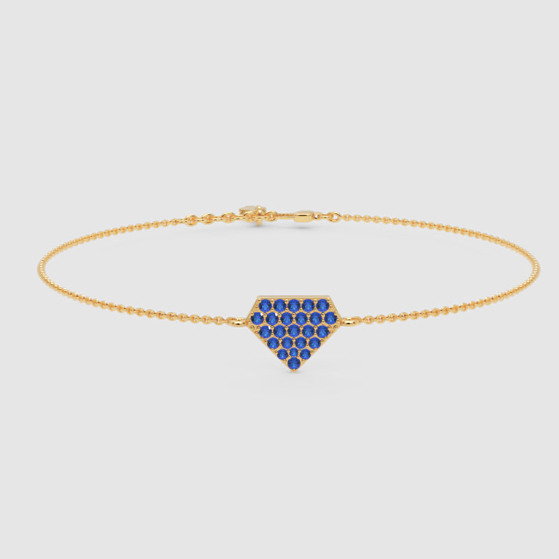 Blue Sapphire Pav Pentagon Pendant Bracelet - Five