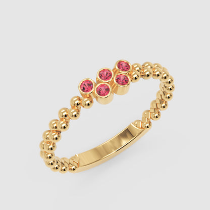 Lab-Grown Ruby Cluster Ring In White Gold – Minimal Beaded Band Stackable Ring | Jebij - Five