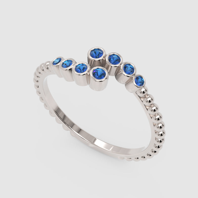 Blue Sapphire Beaded Open Wrap Ring Rose Tone - Five