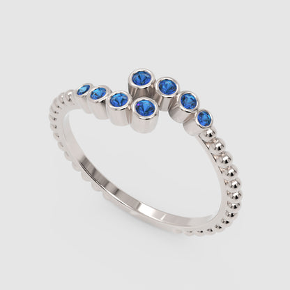 Blue Sapphire Beaded Open Wrap Ring Rose Tone - Five
