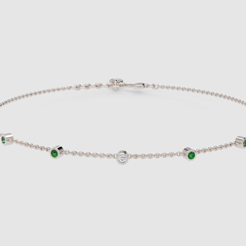 Delicate Emerald And Diamond Station Anklet Bracelet - Five