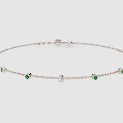 Delicate Emerald And Diamond Station Anklet Bracelet - Five