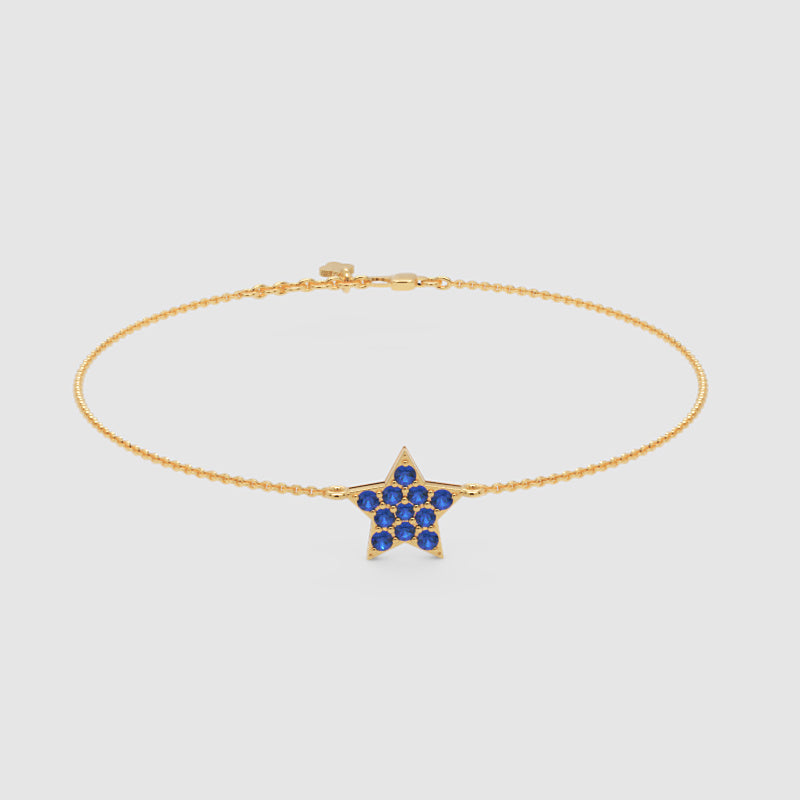 Blue Sapphire Star Pendant Bracelet With Chain Link Design - Five