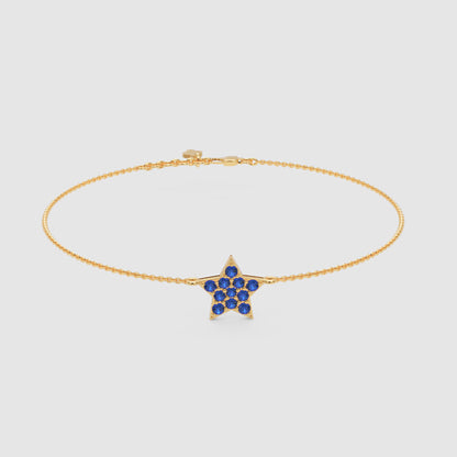 Blue Sapphire Star Pendant Bracelet With Chain Link Design - Five