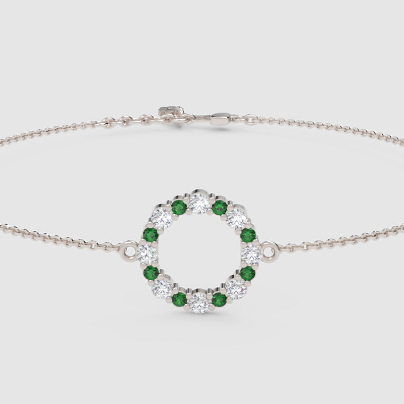 Emerald And Diamond Circle Bracelet With Delicate Chain - Five