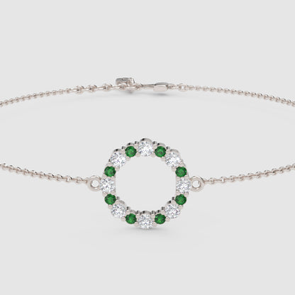 Emerald And Diamond Circle Bracelet With Delicate Chain - Five