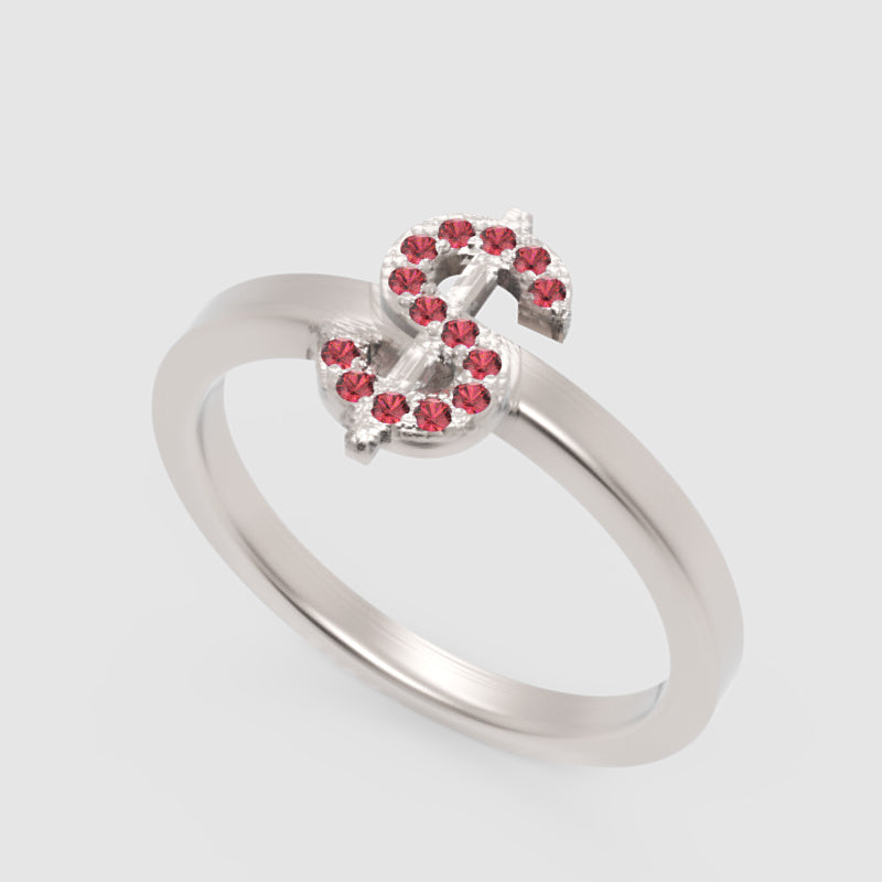 Ruby Dollar Sign Statement Ring Rose Tone Finish