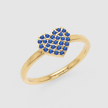 Blue Sapphire Pav Heart Ring - Five