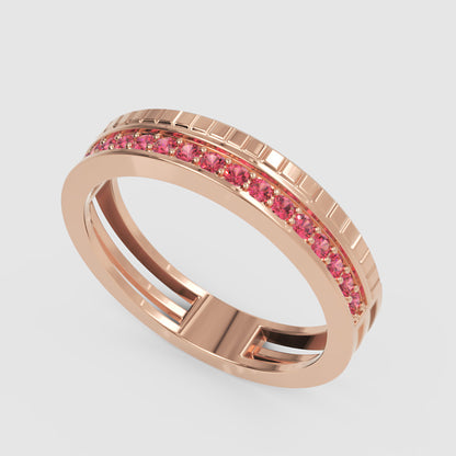 White Gold Ruby Channel Band Ring – Minimal Stackable Ring With Grooved Design | Jebij - Seven