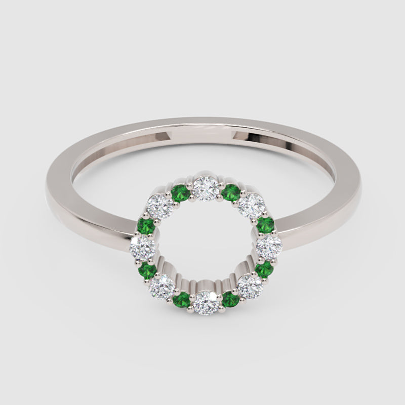 Emerald And Diamond Open Circle Ring - Six