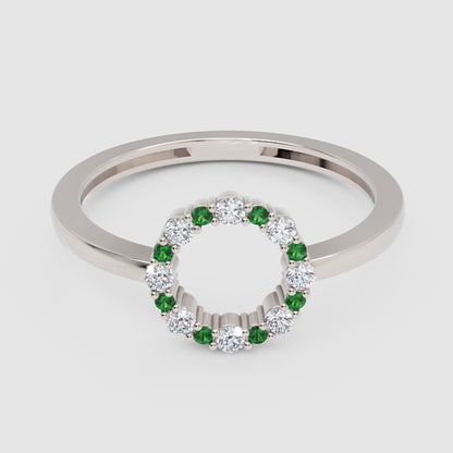 Emerald And Diamond Open Circle Ring - Six