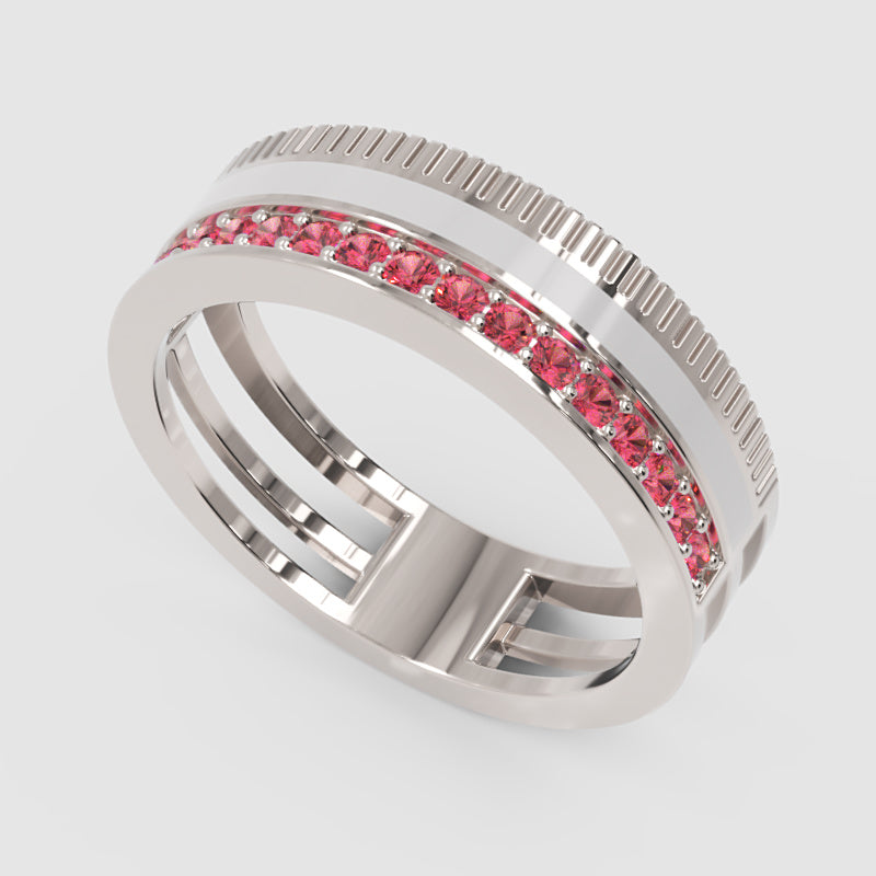 Rose Gold Ruby Band Ring With White Enamel Center – Customizable Modern Statement Ring | Jebij - Seven