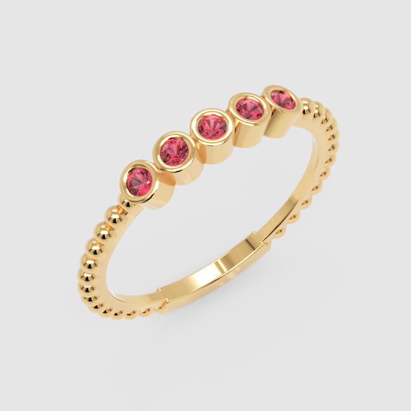 Lab-Grown Ruby Bezel Half Band Ring In White Gold – Minimal 5 Stone Stackable Ring | Jebij - Five