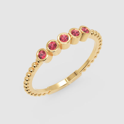 Lab-Grown Ruby Bezel Half Band Ring In White Gold – Minimal 5 Stone Stackable Ring | Jebij - Five