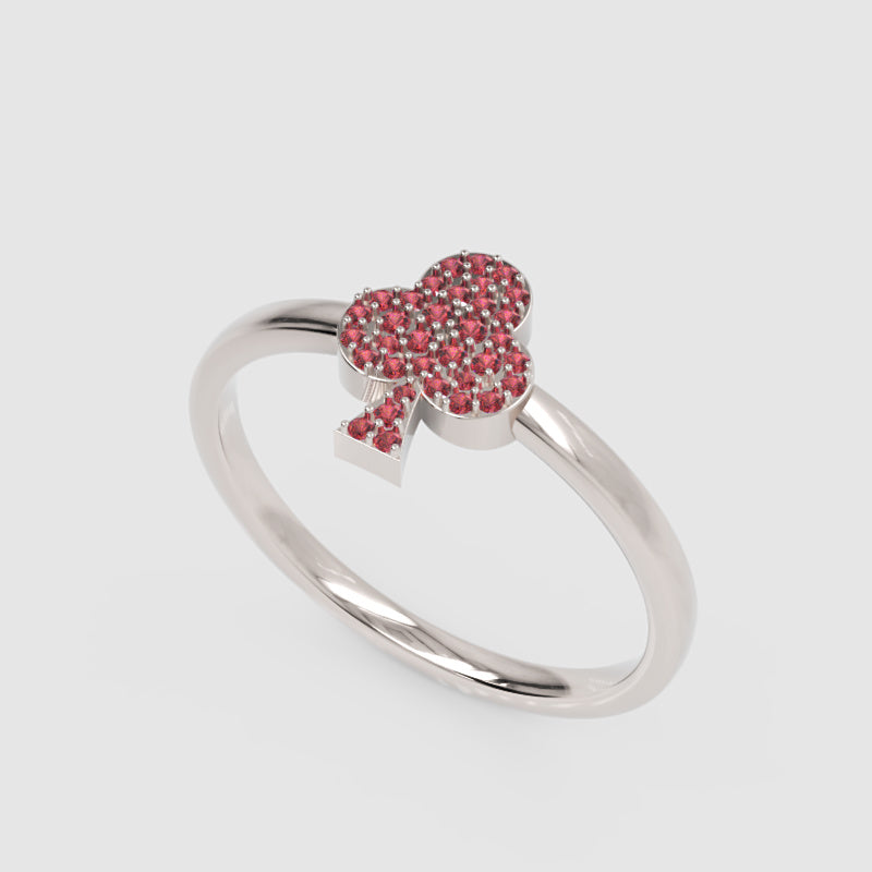 Ruby Clover Charm Stackable Ring - Six