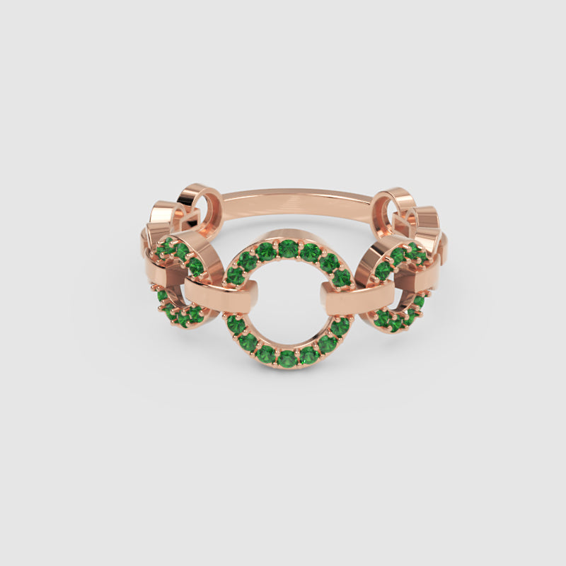 Emerald Multi-Link Circular Ring In Yellow Gold | Double Pave Interlocking Chain Statement Luxury Ring For Women | Jebij - Seven