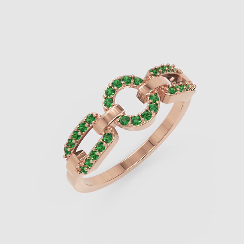 Emerald Circular Link Ring In Rose Gold | Double Pave Interlocking Chain Luxury Statement Ring For Women | Jebij - Three