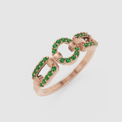 Emerald Circular Link Ring In Rose Gold | Double Pave Interlocking Chain Luxury Statement Ring For Women | Jebij - Three