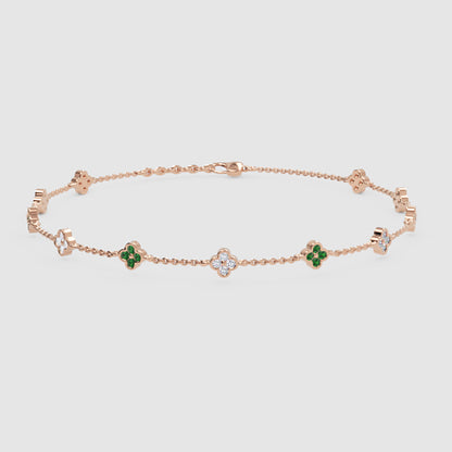 Emerald And Diamond Clover Station Bracelet - Six