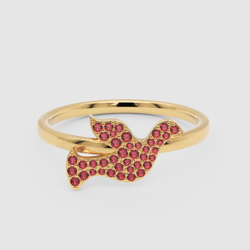 Pav Ruby Butterfly Ring In Rose Tone - Six
