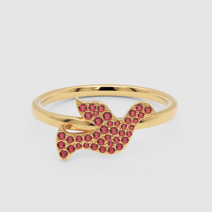 Pav Ruby Butterfly Ring In Rose Tone - Six