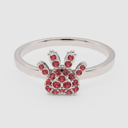 Rose Paw Print Ring With Red Crystals - Six