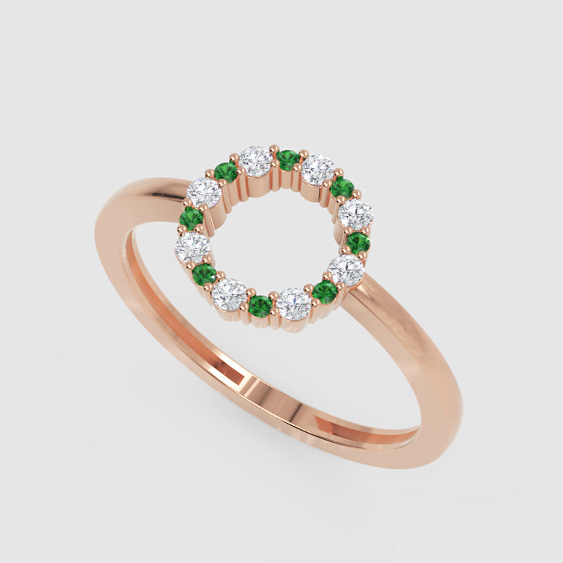 Emerald And Diamond Open Circle Ring - Seven