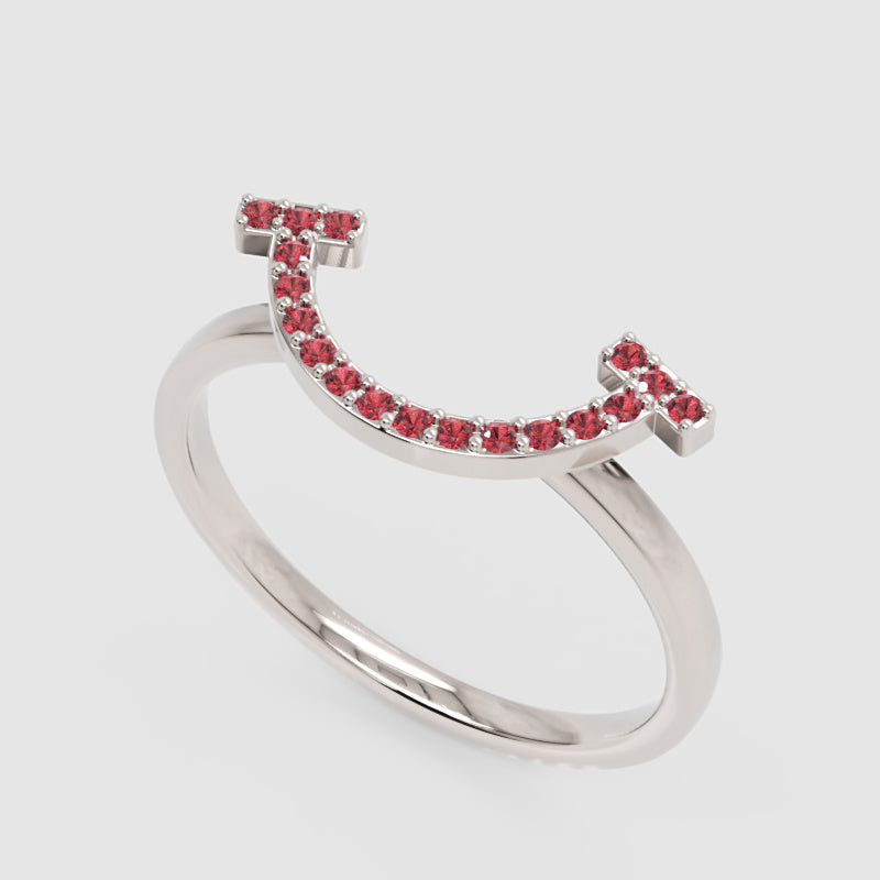 Ruby Lab Grown Gemstone Horseshoe Ring - Five
