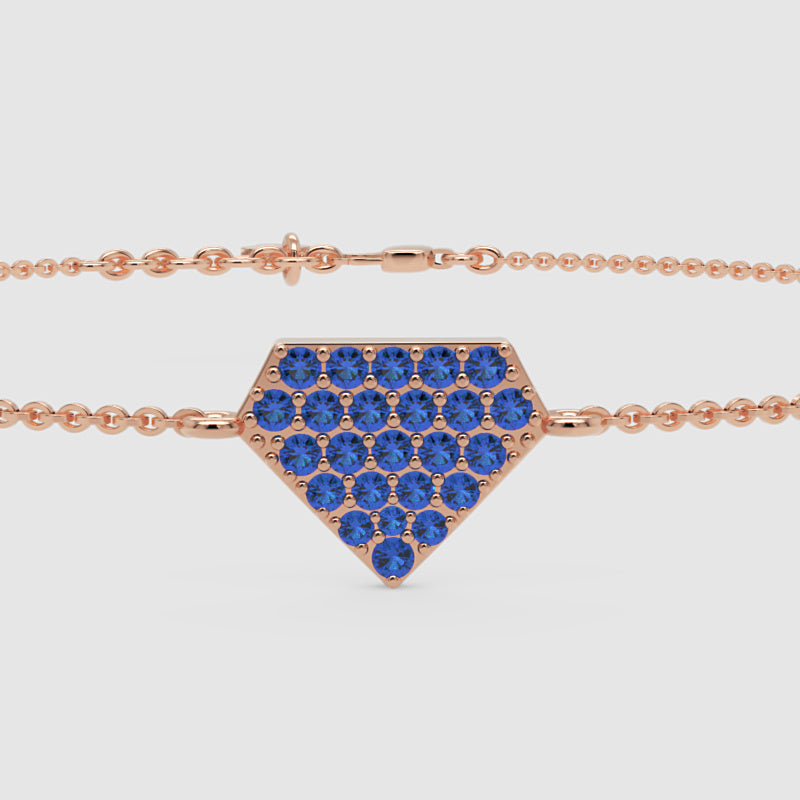 Blue Sapphire Pav Pentagon Pendant Bracelet - Six