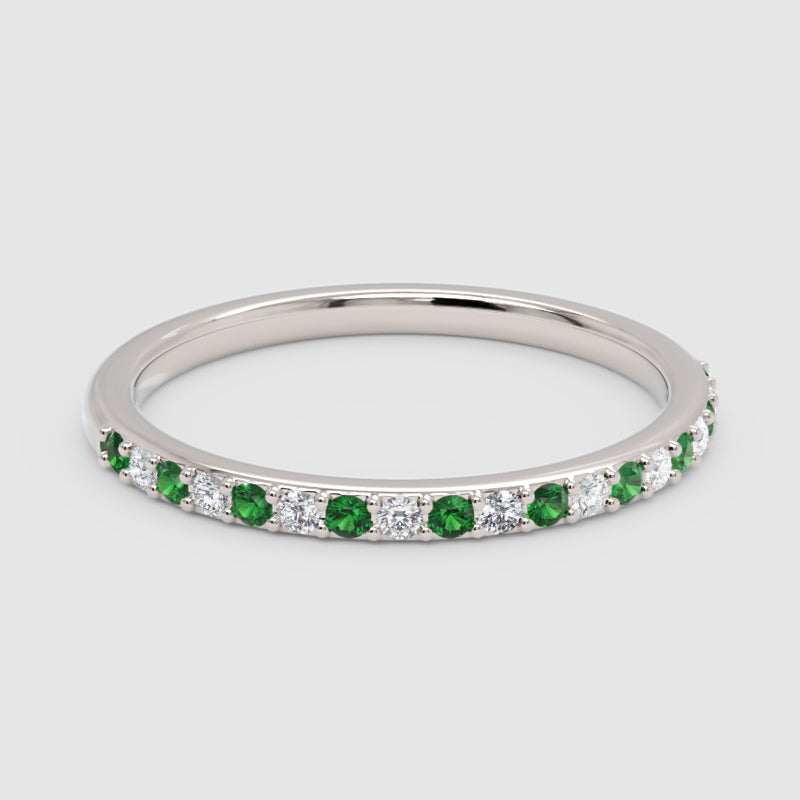 Emerald And Diamond Alternating Stackable Band Ring - Six