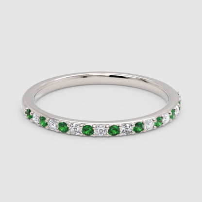 Emerald And Diamond Alternating Stackable Band Ring - Six
