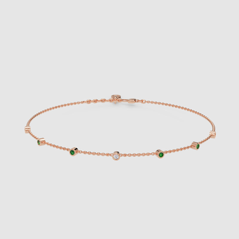 Delicate Emerald And Diamond Station Anklet Bracelet - Six