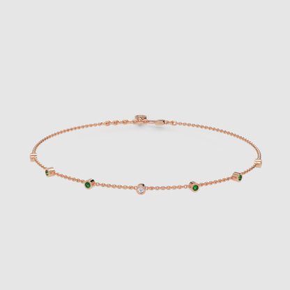 Delicate Emerald And Diamond Station Anklet Bracelet - Six