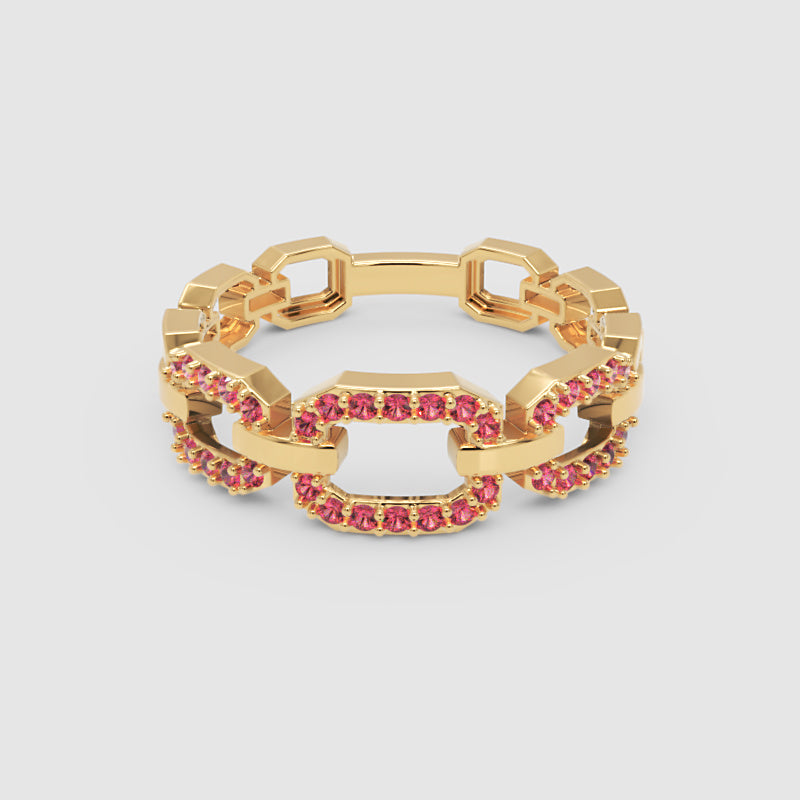 Ruby Chain Link Ring In Rose Gold | Double Pave Interlocking Statement Luxury Ring For Women | Jebij - Six