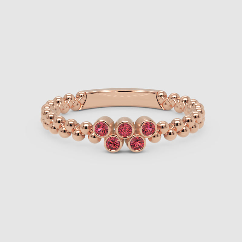 Lab-Grown Ruby Cluster Ring In White Gold – Minimal Beaded Band Stackable Ring | Jebij - Six