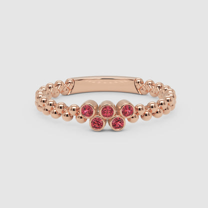 Lab-Grown Ruby Cluster Ring In White Gold – Minimal Beaded Band Stackable Ring | Jebij - Six