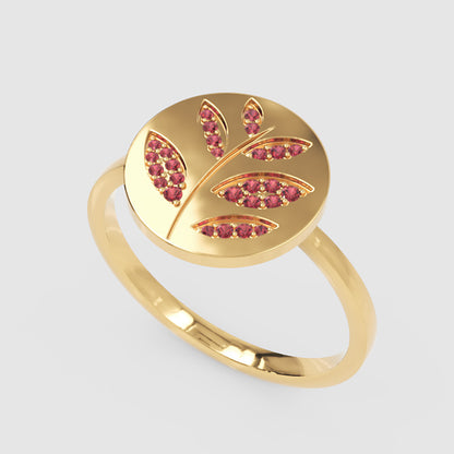 Pink Sapphire Leaf Disc Ring - Six