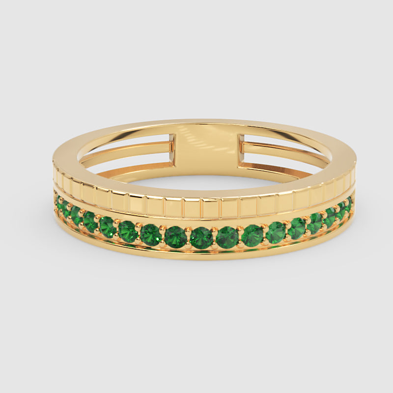 Emerald Pav Eternity Band Ring With Textured Detail - Three