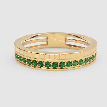 Emerald Pav Eternity Band Ring With Textured Detail - Three