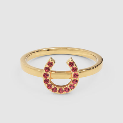 Pink Crystal Horseshoe Ring - Six