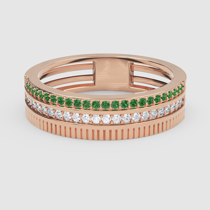 Gold Emerald Diamond Multi-Row Band Ring – Textured Statement Luxury Ring | Jebij - Six