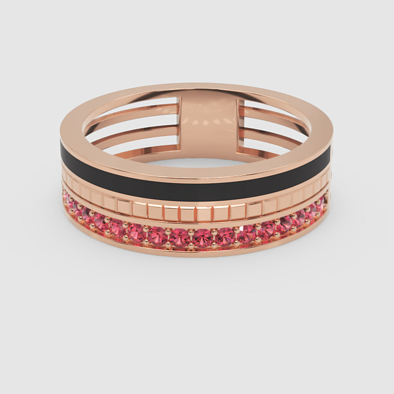 Gold Ruby Band Ring 6Mm With Black Enamel – Bold Statement Luxury Ring | Jebij - Six