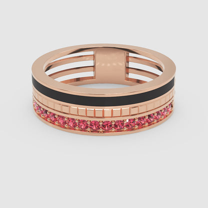 Gold Ruby Band Ring 6Mm With Black Enamel – Bold Statement Luxury Ring | Jebij - Six
