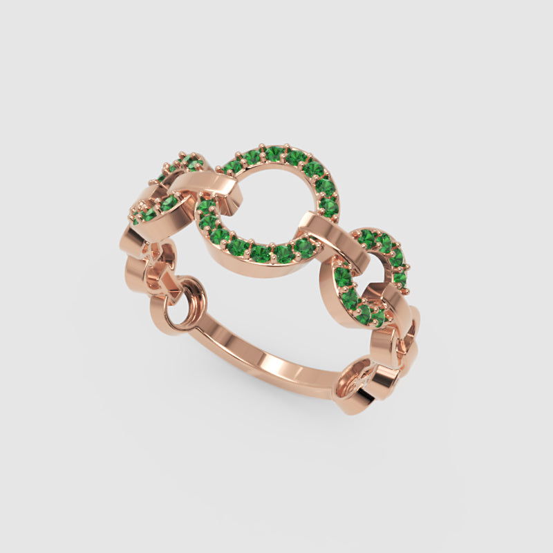Emerald Multi-Link Circular Ring In Yellow Gold | Double Pave Interlocking Chain Statement Luxury Ring For Women | Jebij - Eight